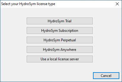 HydroSym License Type Dialog