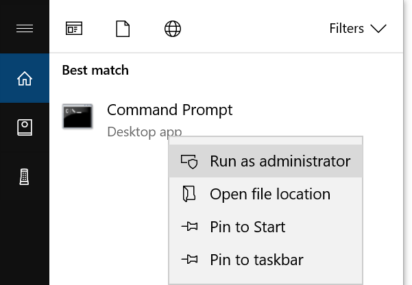 Start “Command Prompt” as administrator